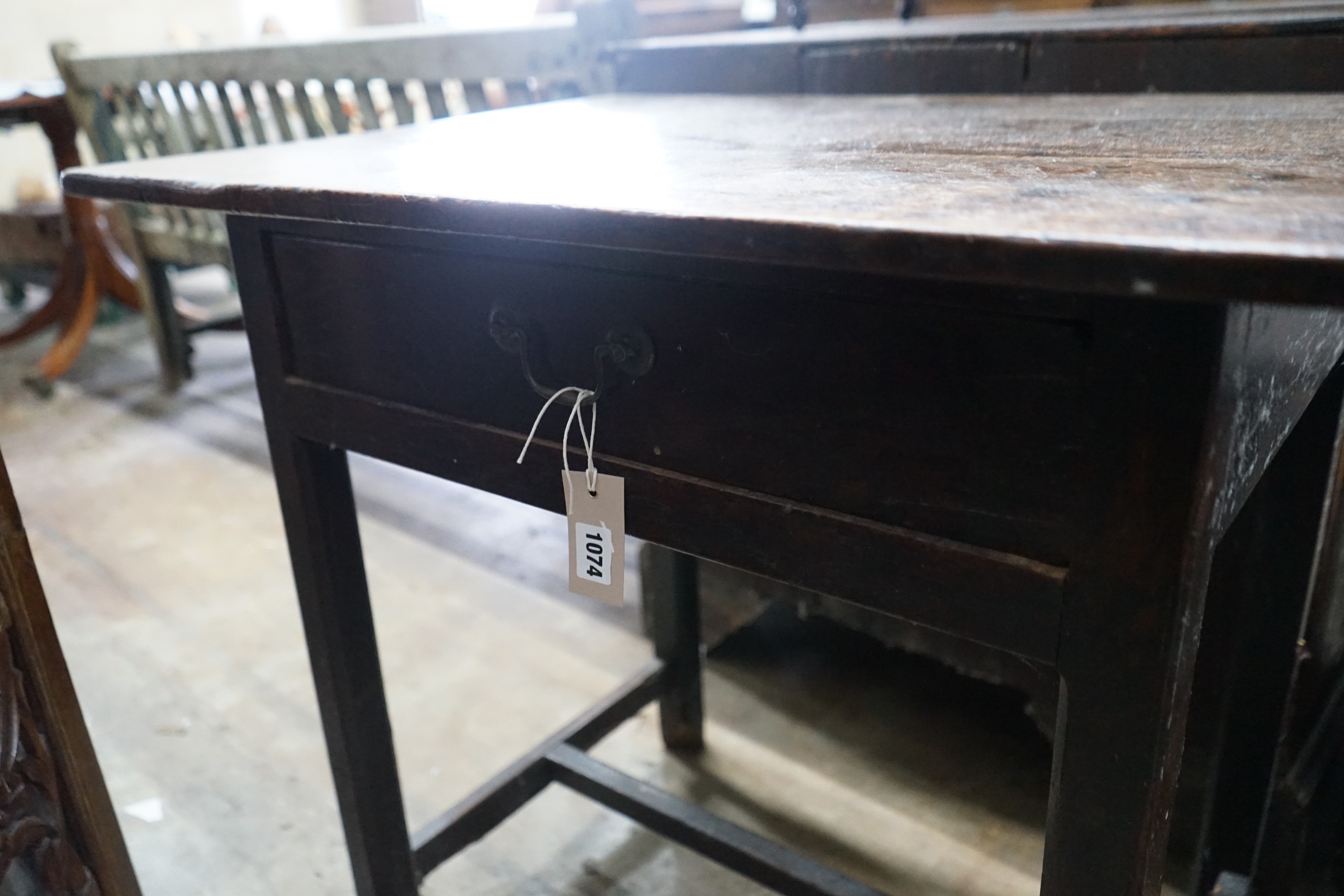 An 18th century provincial oak side table, width 79cms, depth 56cms, height 70cms.